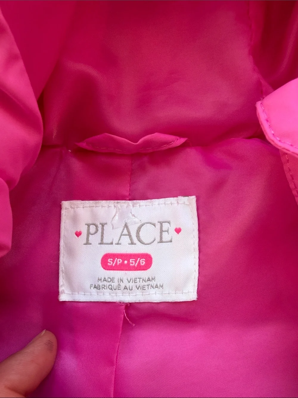 Children's Place Girls' Hooded Hot Pink Quilted Puffer Jacket size small 5/6
